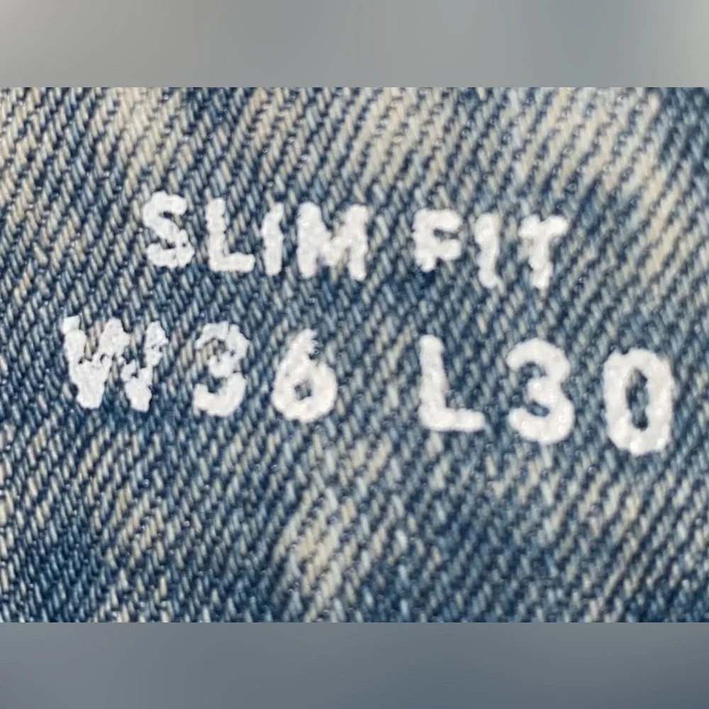 M B X denim slim fit distressed jeans zipper fly 5 pockets stretchy size 36 X 30 - Picture 6 of 15